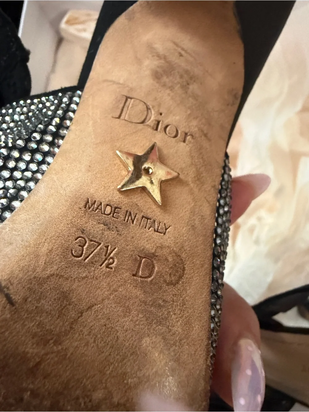 Dior Black Crystal Slingback Pumps with Logo Strap